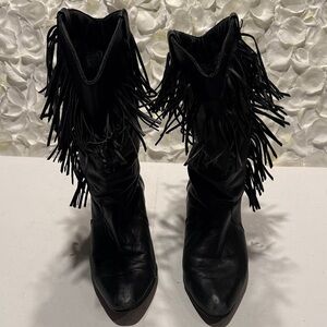 Dingo Black Fringe Heeled Boots